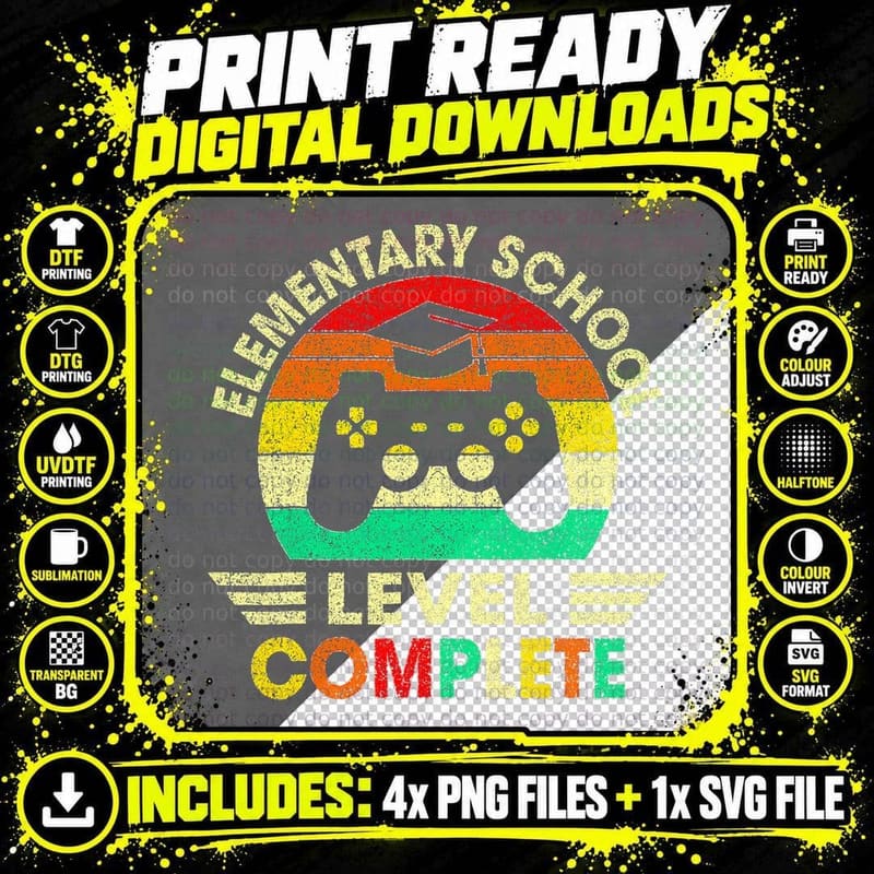 Elementary School Graduation Level Complete Video Games Png SVG Digital Bundle
