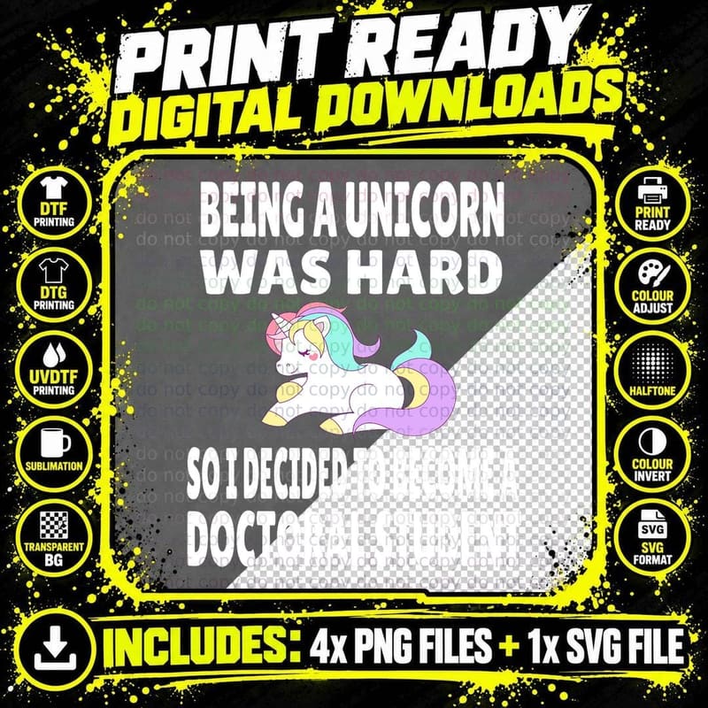 Funny Doctoral Student Unicorn Phd Psyd Edd Grad School Png SVG Digital Bundle