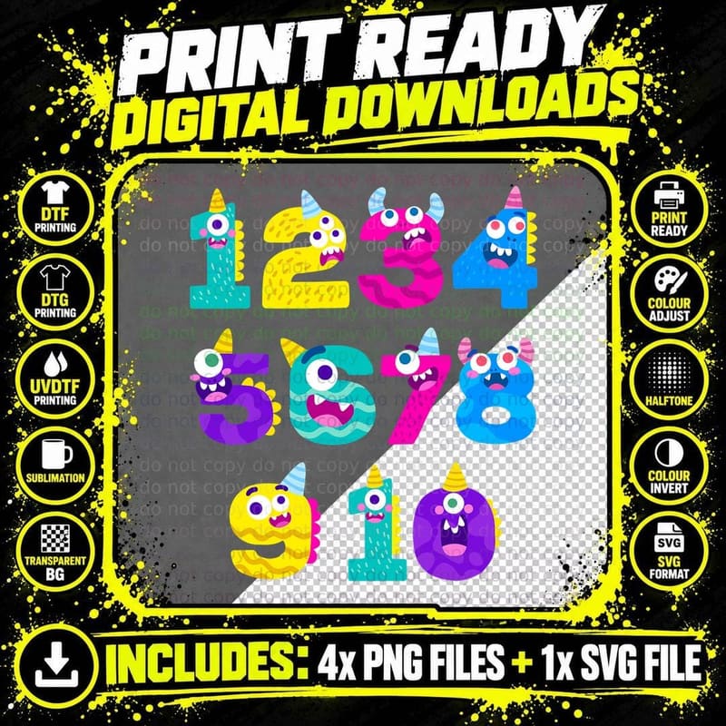 Funny Math Monster Numbers Learning School Education Png SVG Digital Bundle