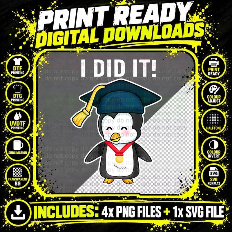 Funny Penguin Lovers Did It Ph.d School Graduation Hat Png SVG Digital Bundle