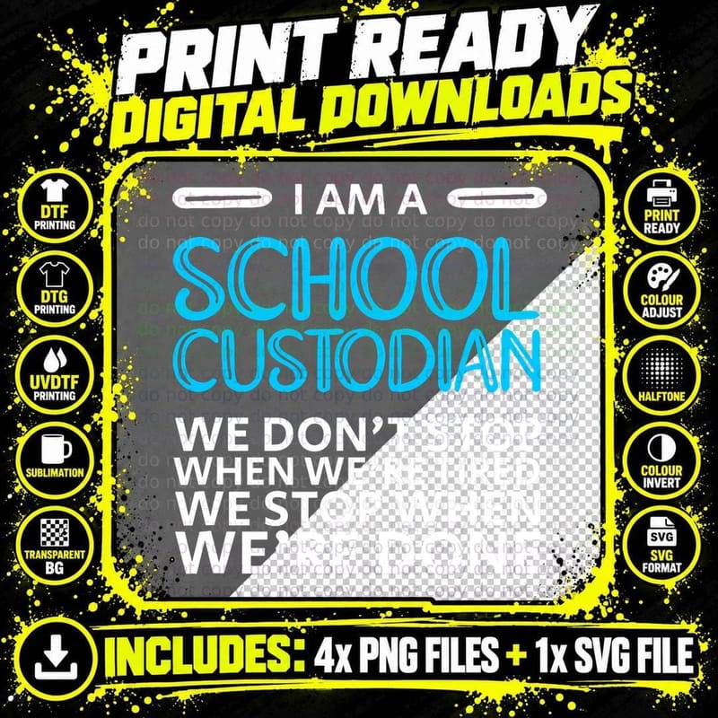 Funny School Custodian T-Shirt Png SVG Digital Bundle