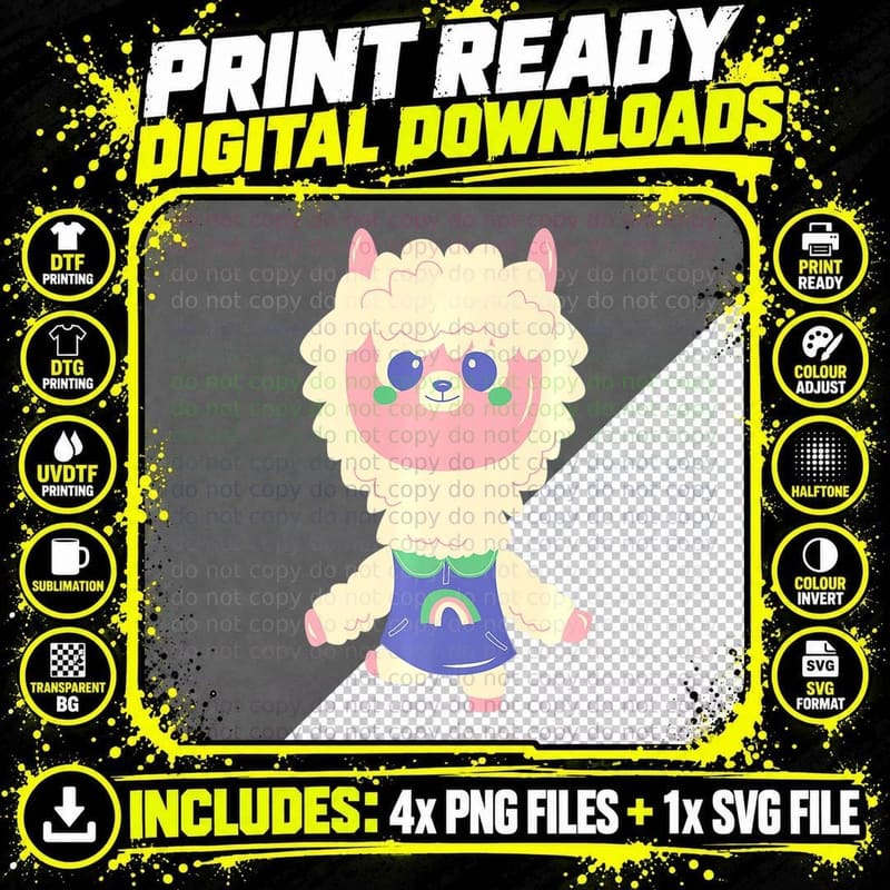 Funny School Day Llama Alpaca Boy, Girl, Kids Png SVG Digital Bundle