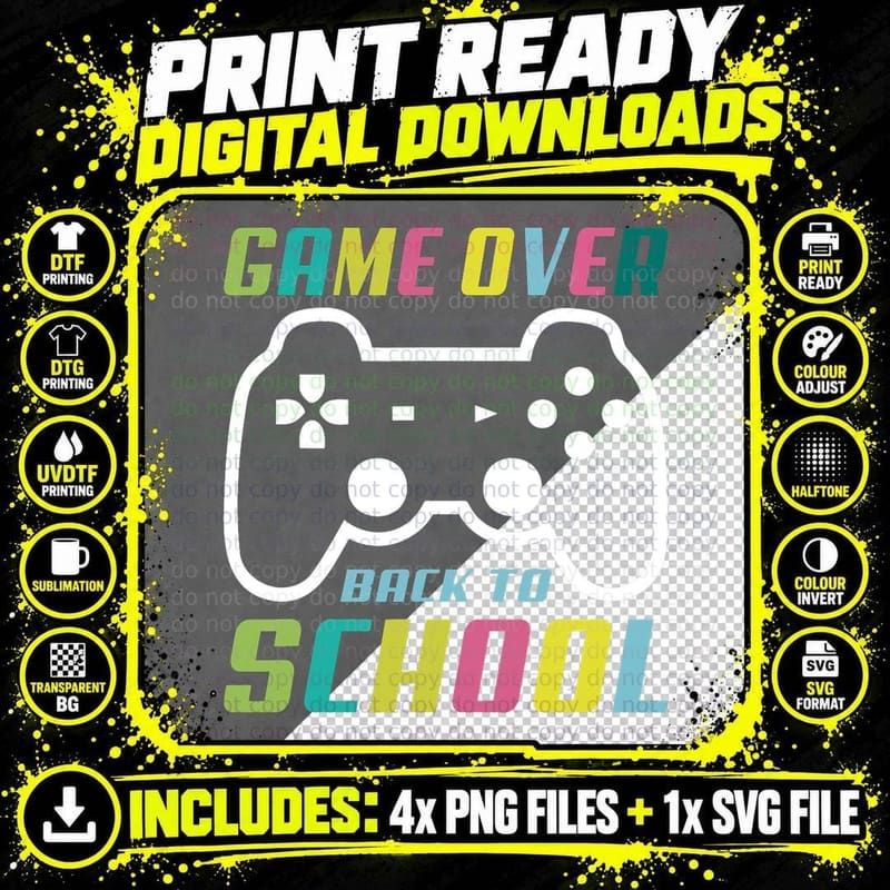 Game Over Back to School Video Game Player Youth Unisex Png SVG Digital Bundle