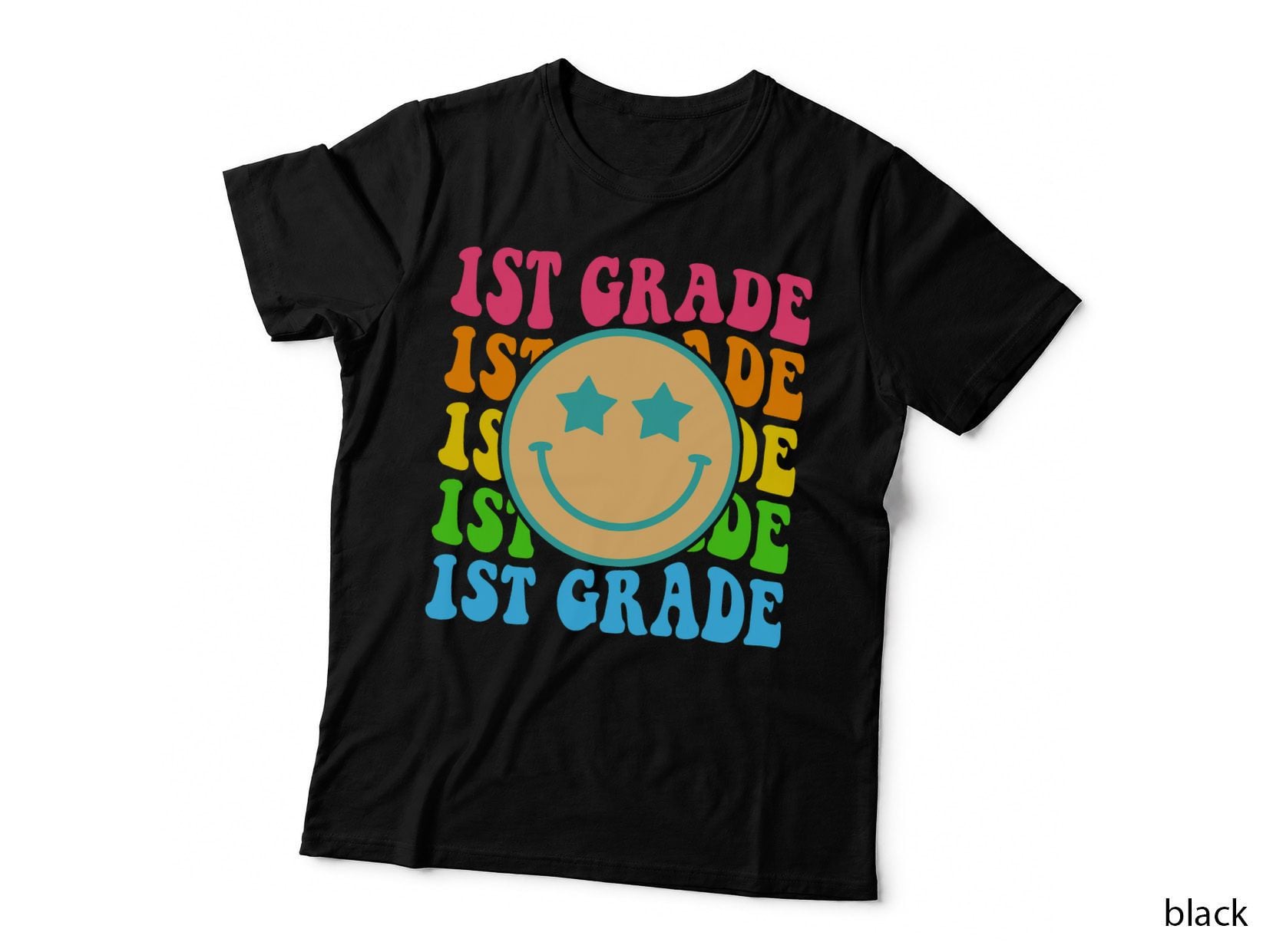 Groovy First Grade Vibes Face Retro Teachers Back to School T-Shirt