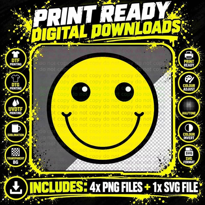 Happy Face Fun Design Great for School T-Shirt Png SVG Digital Bundle