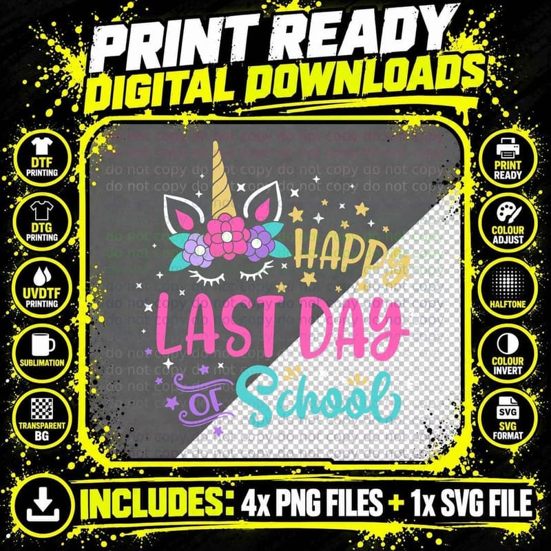 Happy Last Day of School Unicorn Face Hello Summer Pool Png SVG Digital Bundle