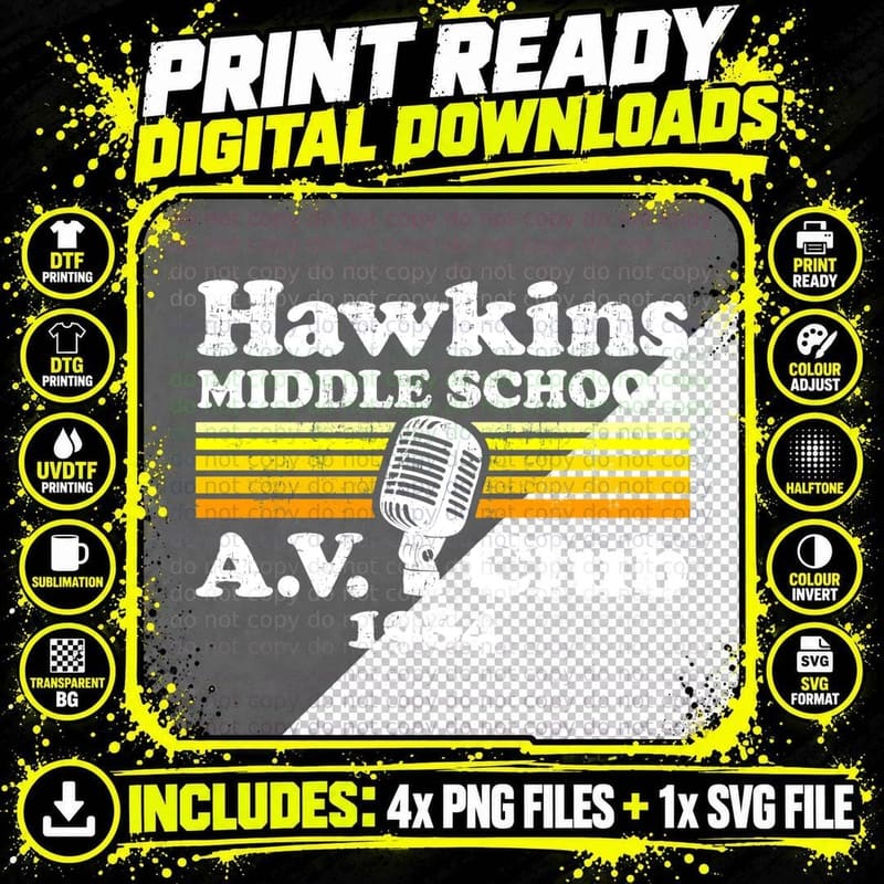 Hawkins Middle School A.v. Club T-Shirt Png SVG Digital Bundle