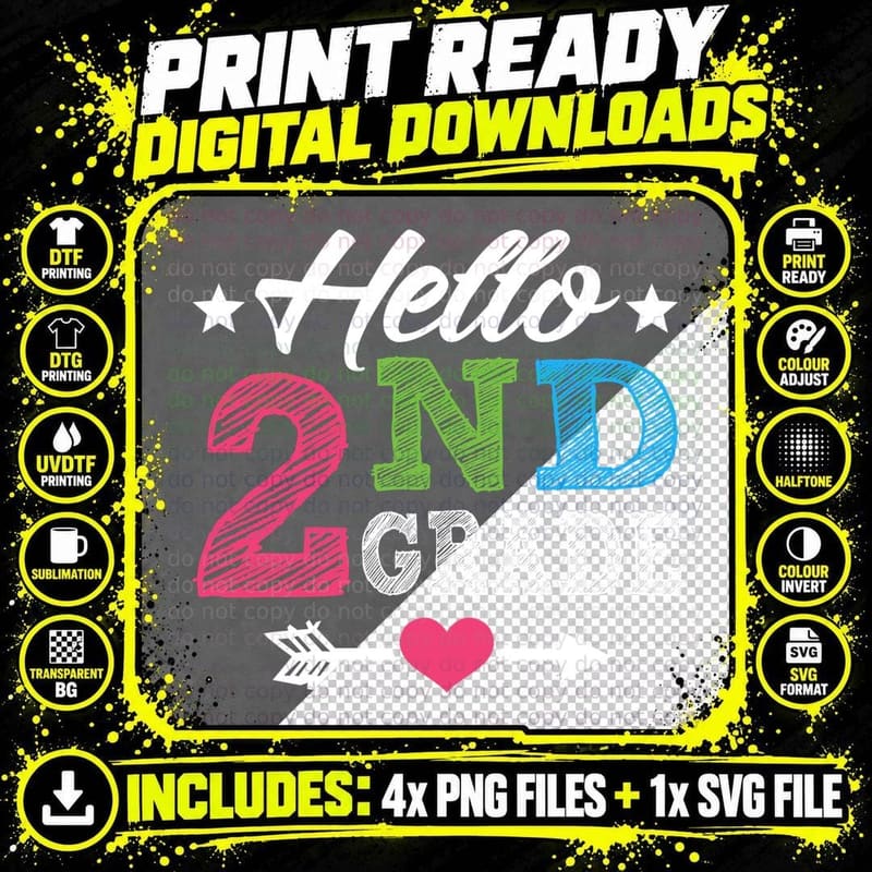 Hello Nd Grade Shirt, Back to School, Learning Fun Png SVG Digital Bundle