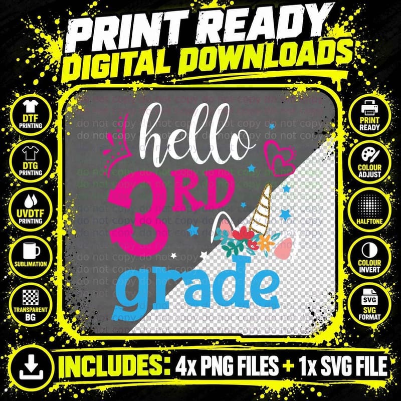 Hello Rd Grade Shirt, Chalkboard Style, Hand Drawn Png SVG Digital Bundle