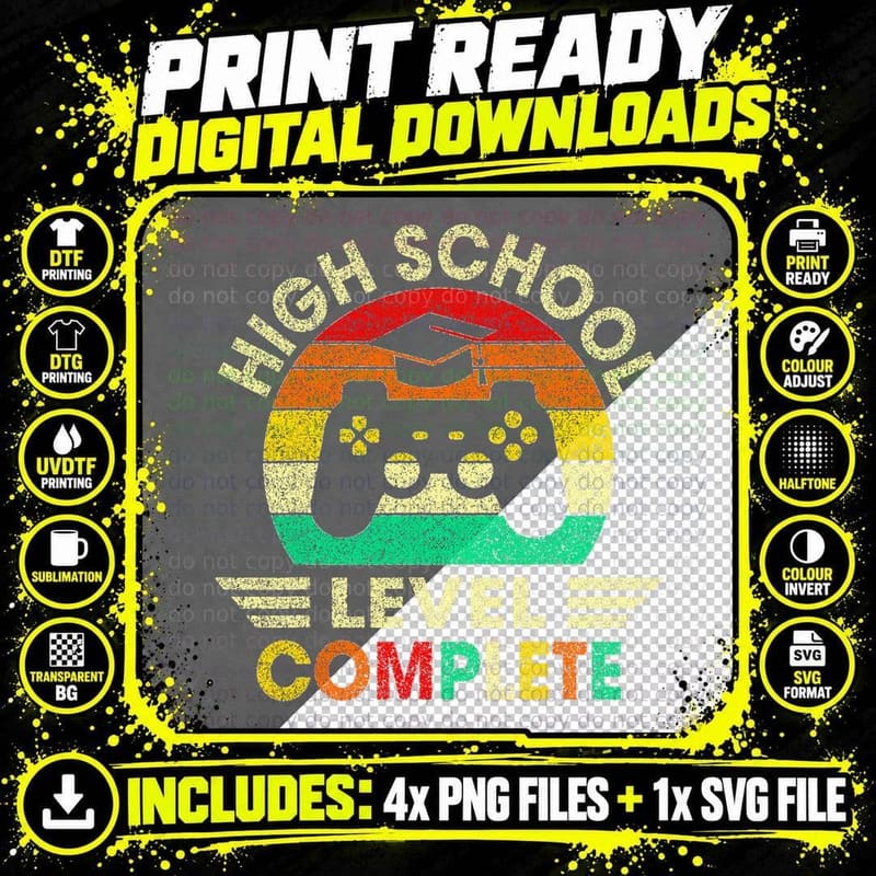 High School Graduation Level Complete Video Games Teen Png SVG Digital Bundle