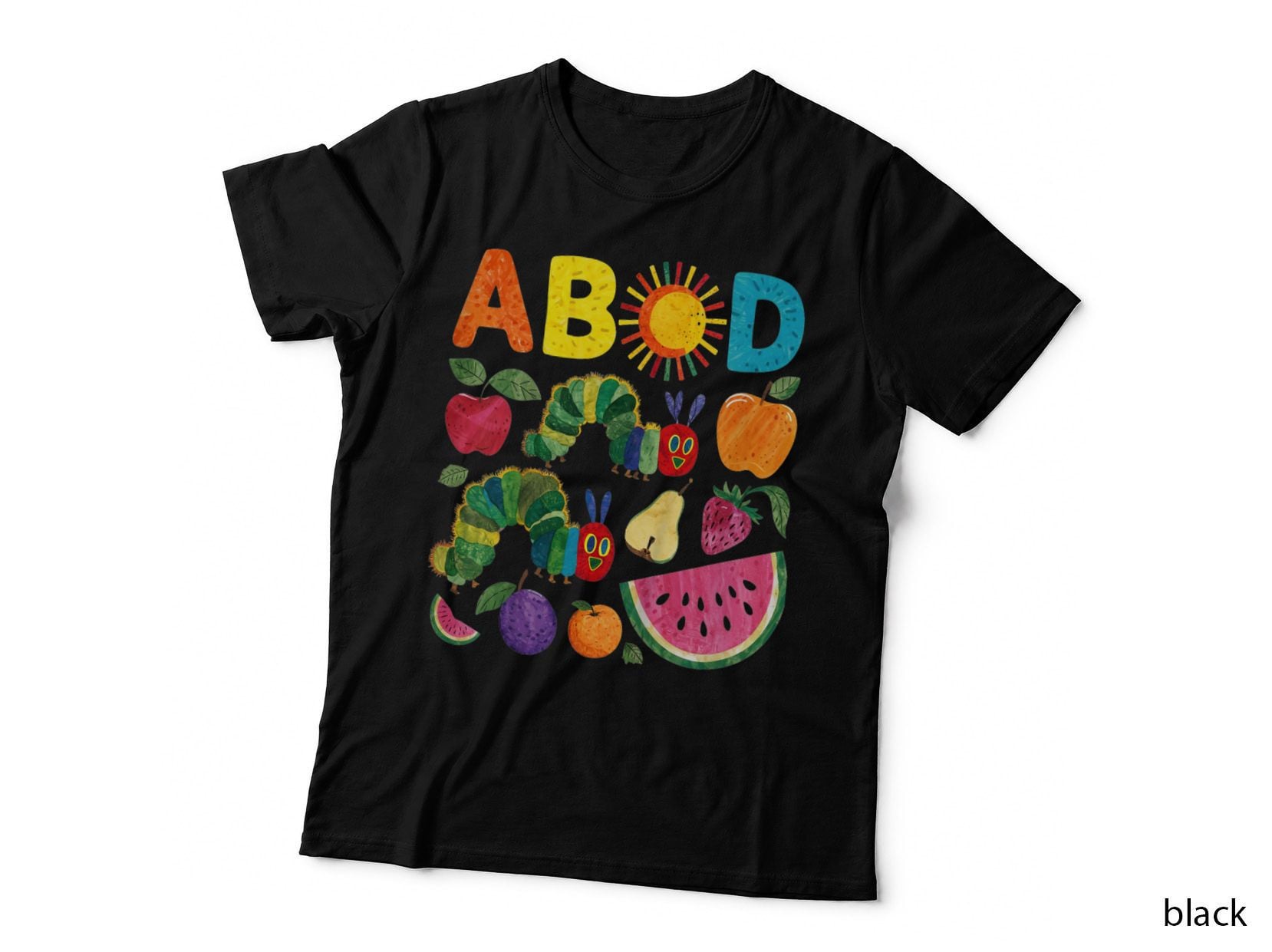 Hungry Caterpillar Tee, Colorful Abcd Apple Pear Watermelon, Back to School