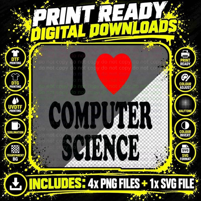 I Heart (Love) Computer Science College Technical School Png SVG Digital Bundle
