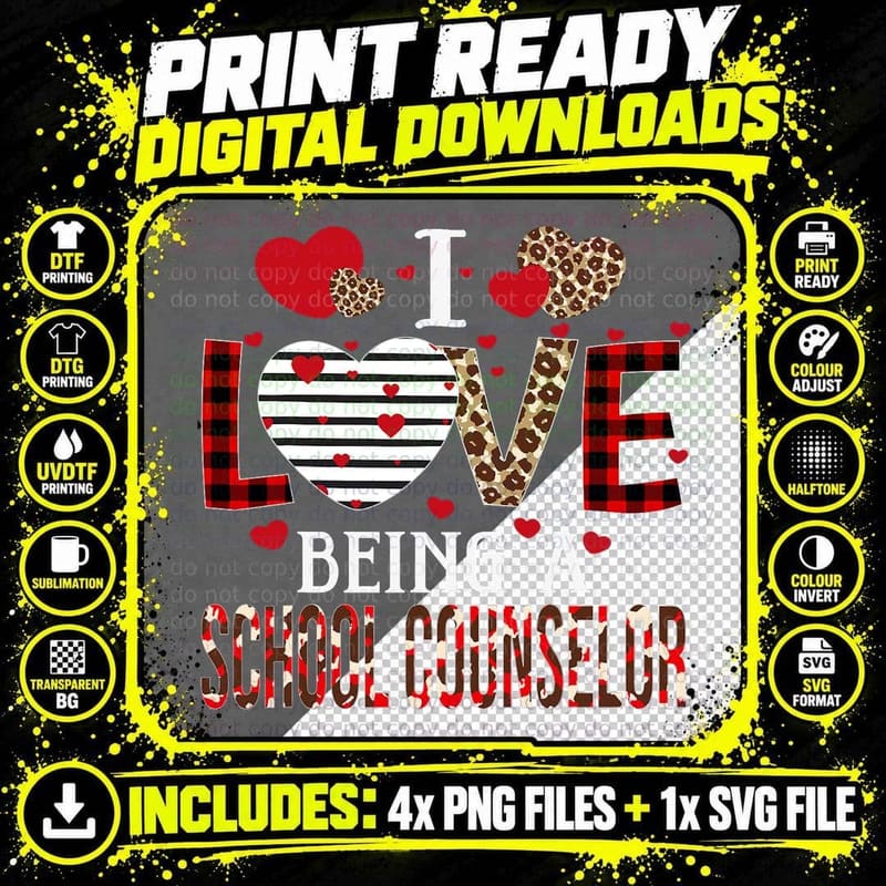 I Love Being a School Counselor Red Plaid Hearts Png SVG Digital Bundle