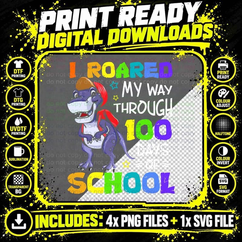 I Roared My Way Through Days of School Shirt, Hand Drawn Png SVG Digital Bundle