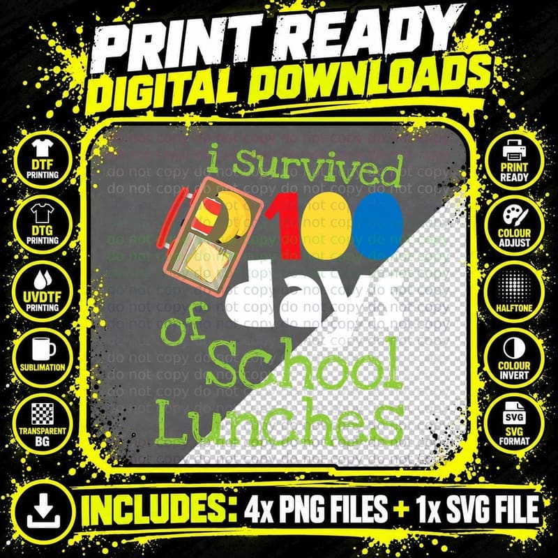 I Survived 100 Days School Lunches Kids T-Shirt Png SVG Digital Bundle