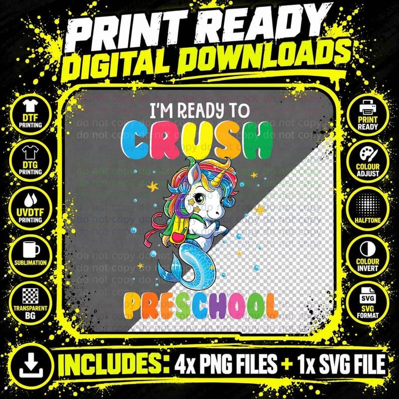 I'm Ready to Crush Preschool Unicorn Fish Back to School Png SVG Digital Bundle