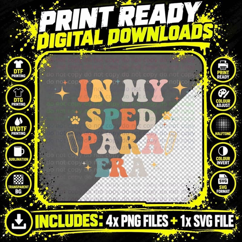 In My SPED Para Era Groovy Vintage Back to School T-Shirt Png SVG Digital Bundle