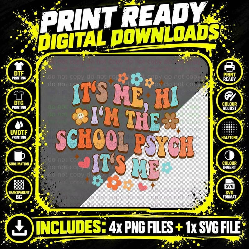 It's Me I'm the School Psych Groovy School Psychologist Png SVG Digital Bundle