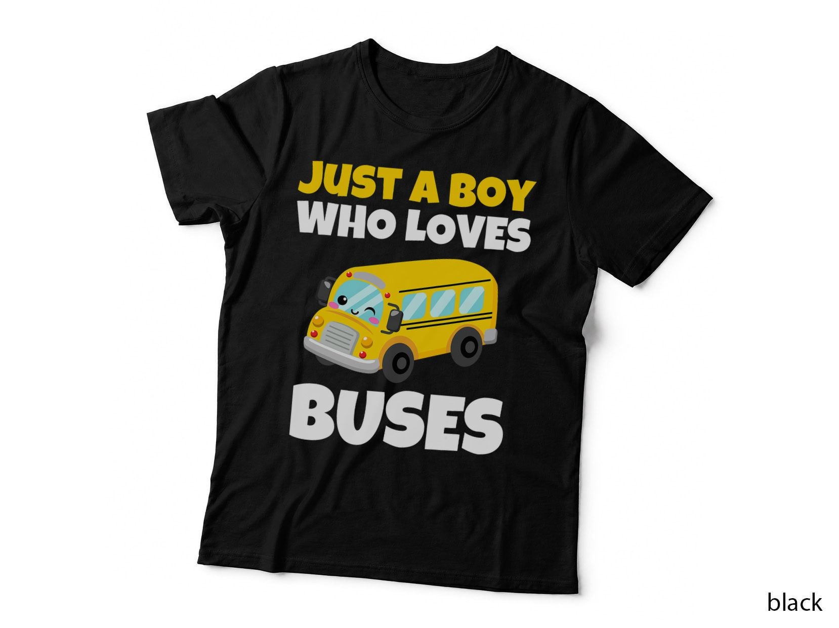 Just a Boy Who Loves Buses T-Shirt, Yellow School Bus Print