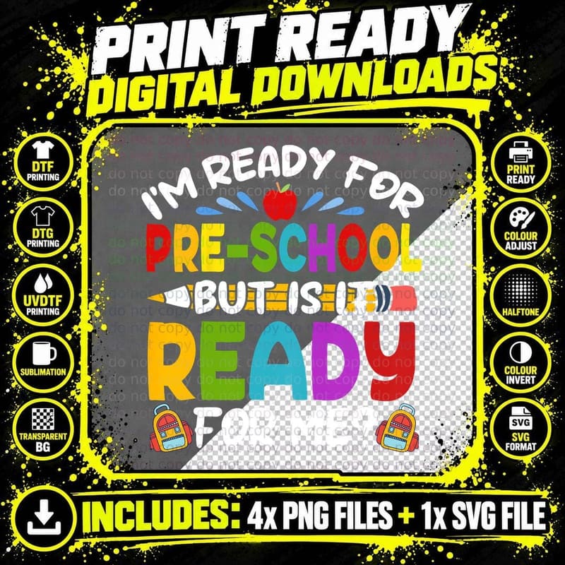 Kids Funny I'm Ready for Preschool First Day of School Png SVG Digital Bundle