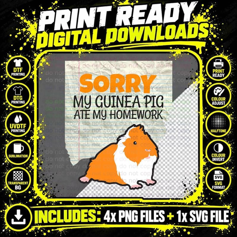 Kids Sorry My Guinea Pig Ate My Homework Kids School Png SVG Digital Bundle