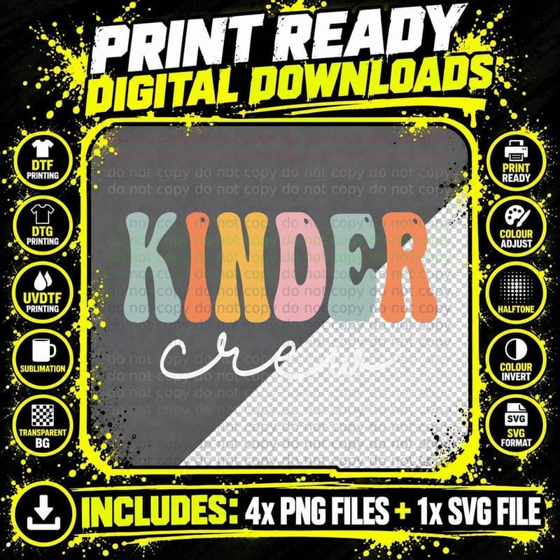 Kinder Crew Retro Groovy Vintage Happy First Day of Png SVG Digital Bundle