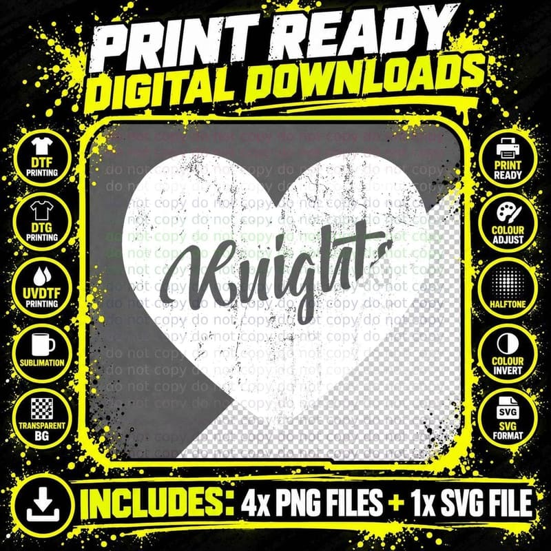 Knights School Sports Fan Team Spirit Mascot Heart Gift Png SVG Digital Bundle