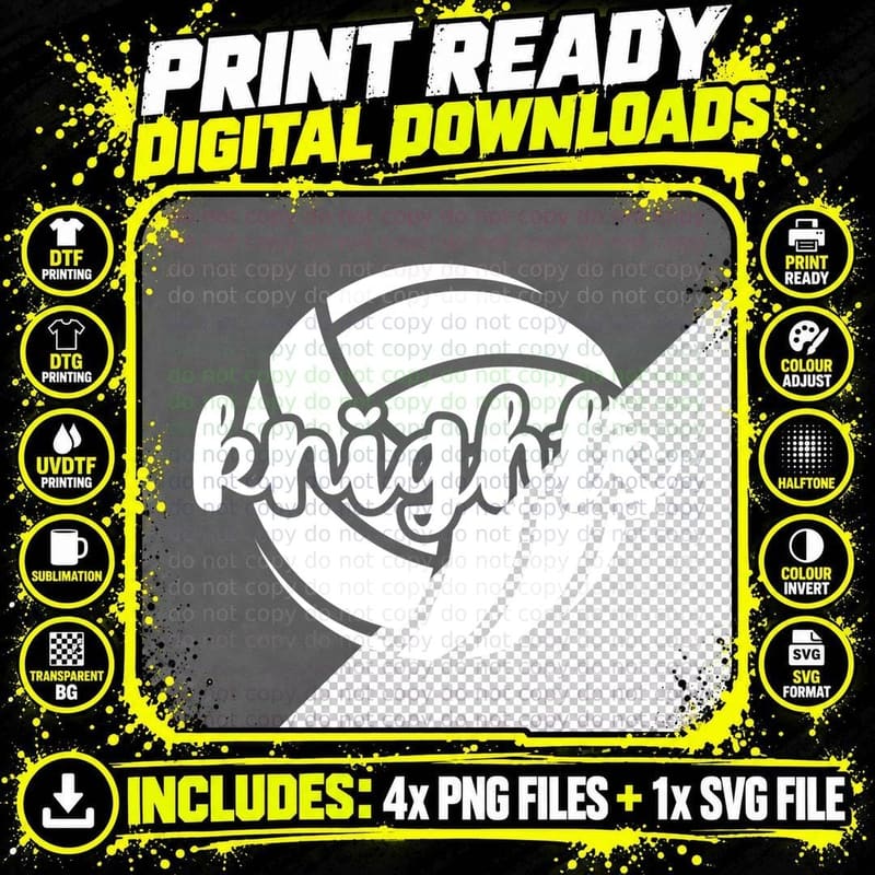 Knights Volleyball Team Mascot School Spirit Game Night Png SVG Digital Bundle