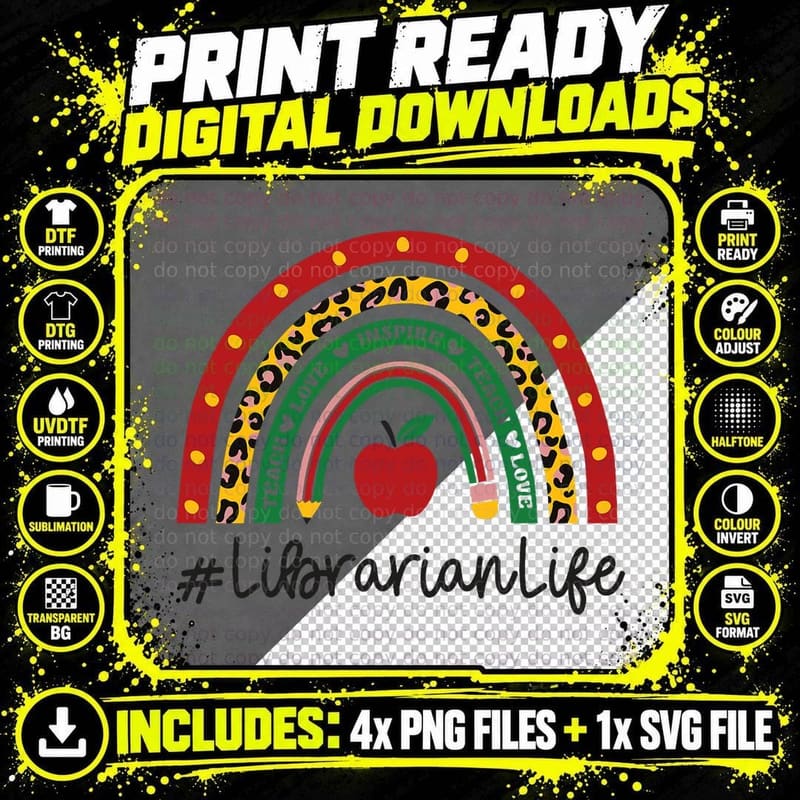 Librarian Rainbow Appreciation Day Hello Back to School Png SVG Digital Bundle