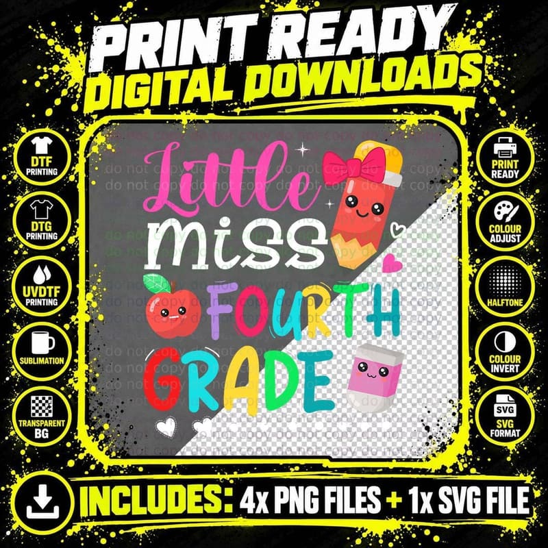 Little Miss Fourth Grade Shirt Back to School 4th Grader Png SVG Digital Bundle
