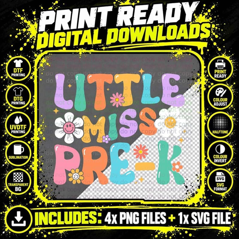Little Miss Pre K Girl Retro Happy First Day Back to Png SVG Digital Bundle