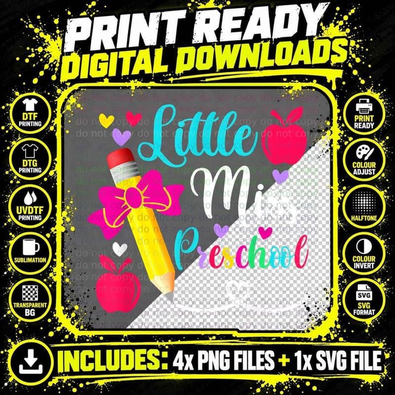 Little Miss Preschool Back to School Preschool Girls Png SVG Digital Bundle