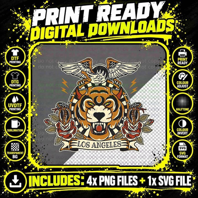 Los Angeles Old School Tattoo Traditional American Png SVG Digital Bundle
