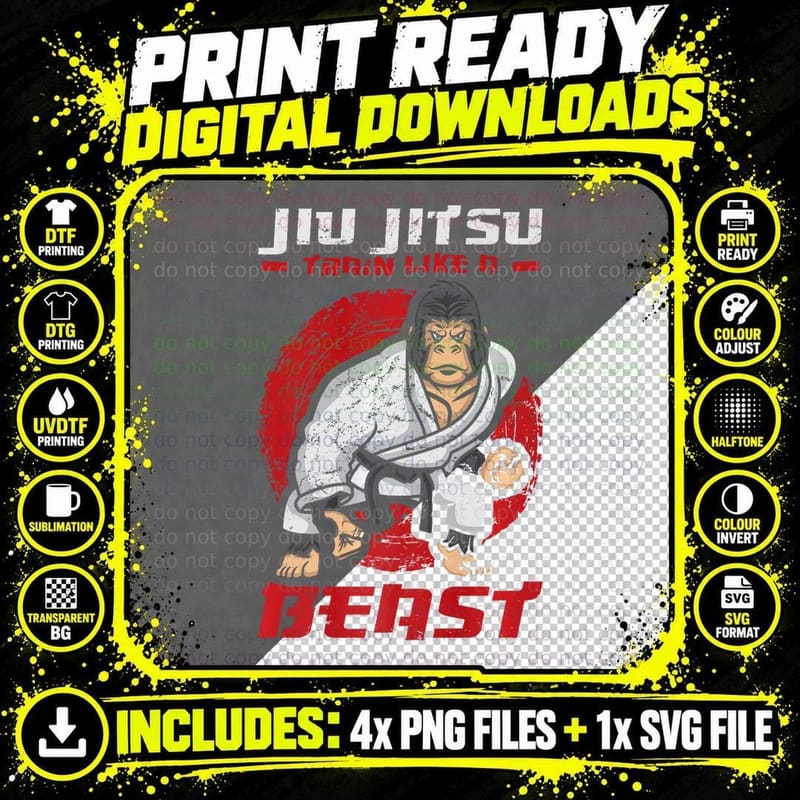 Martial Arts Monkey Student Zookeeper Gorilla Jiu Jitsu Png SVG Digital Bundle
