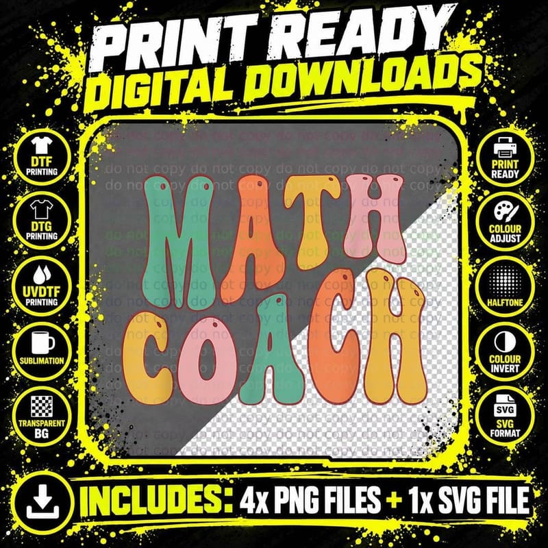 Math Coach Retro Groovy Vintage Happy First Day of Png SVG Digital Bundle