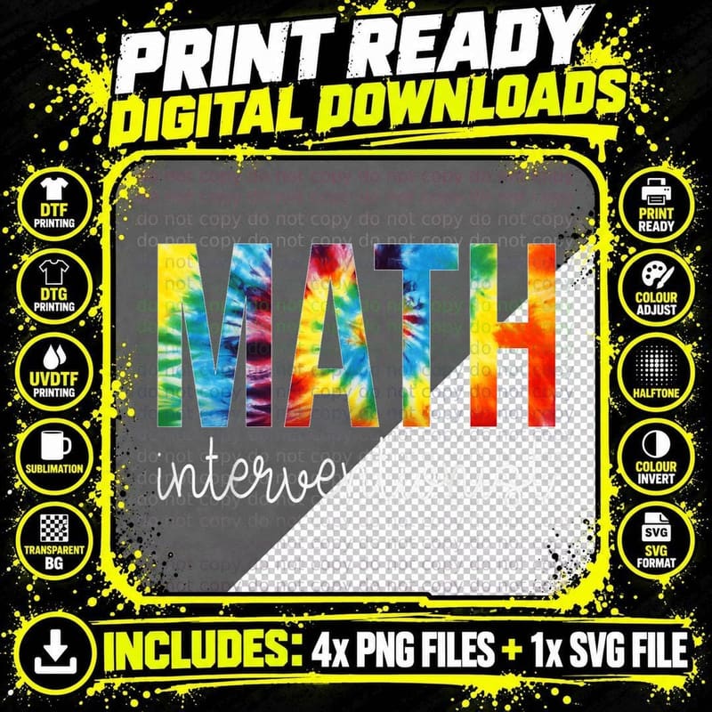 Math Interventionist Tie Dye Appreciation Day Back to Png SVG Digital Bundle