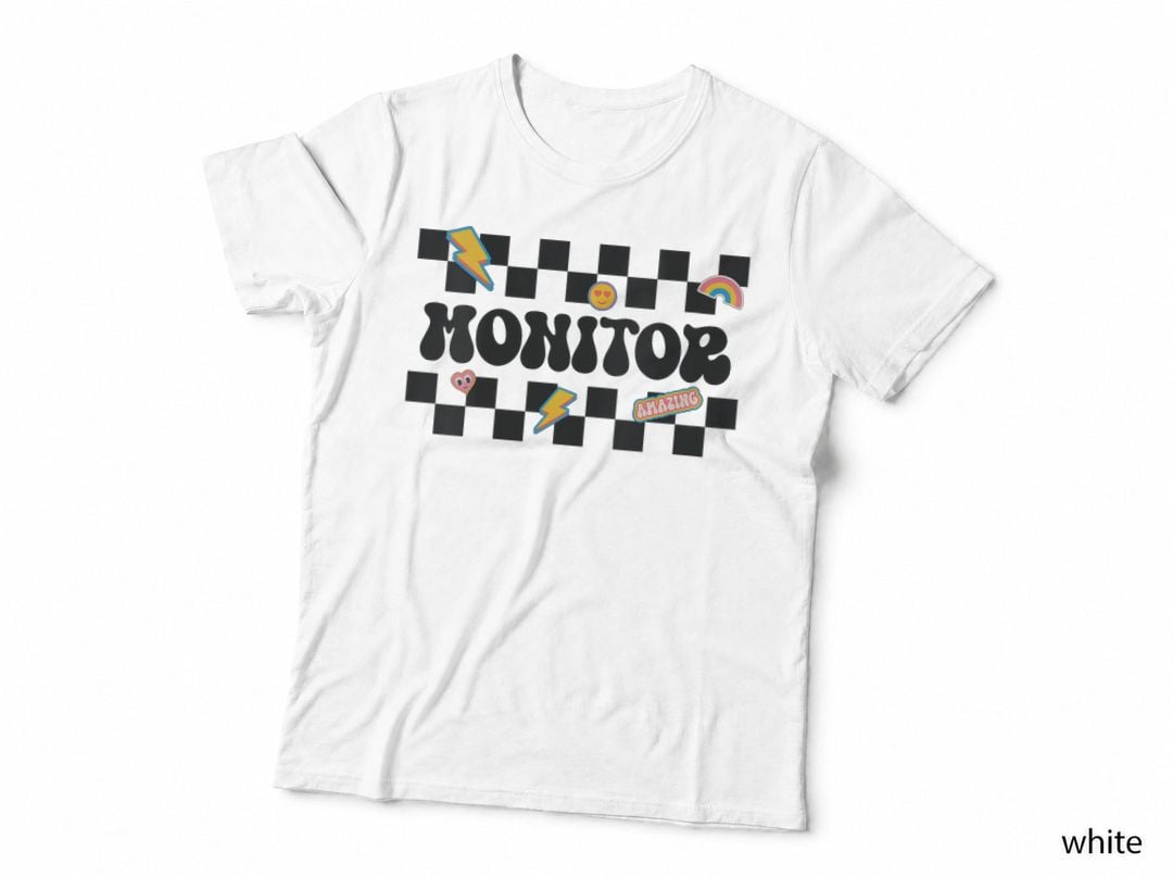 Monitor, Groovy Checkered Back to School Admin Squad T-Shirt