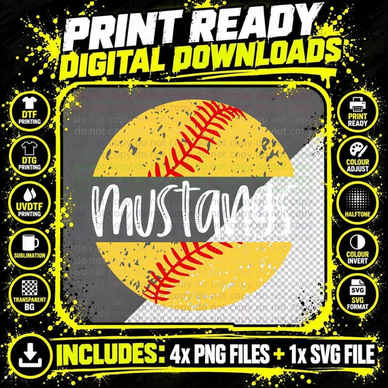 Mustangs Softball Team Mascot School Spirit Game Day Png SVG Digital Bundle