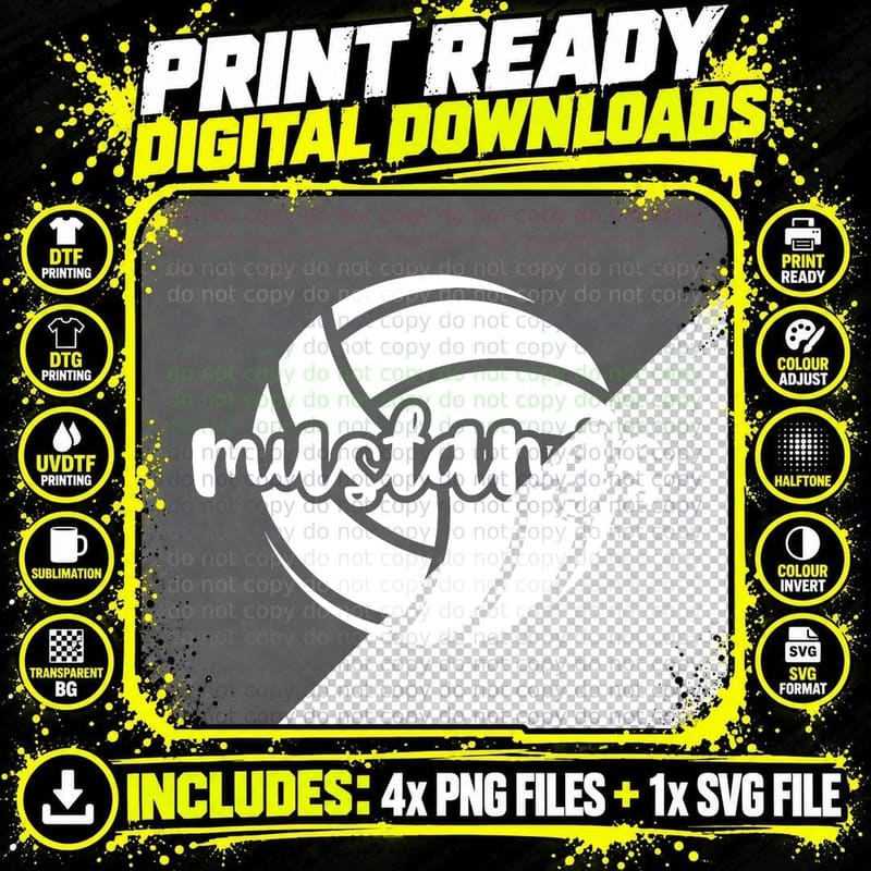 Mustangs Volleyball Team Mascot School Spirit Game Night Png SVG Digital Bundle
