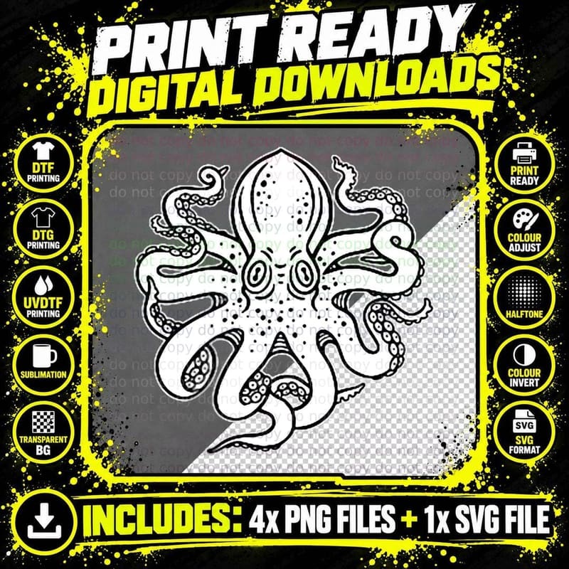 Octopus, Old School Sailor Tattoo Clipper Ship and Png SVG Digital Bundle