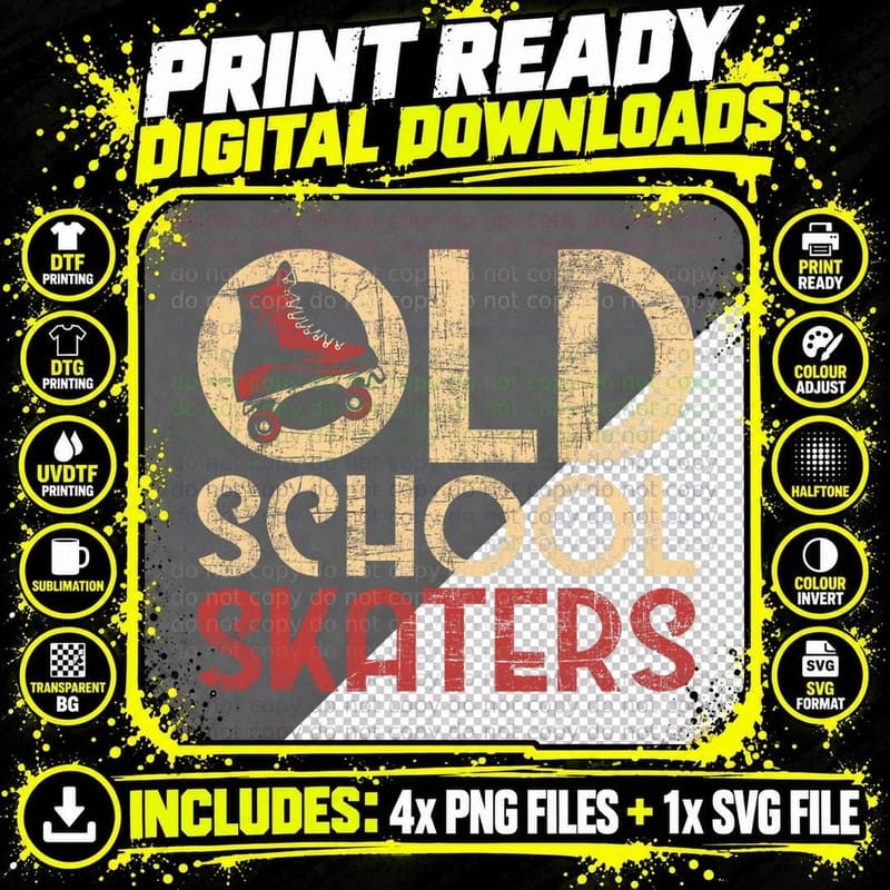 Old School Skaters - Roller Skating Roller Derby Skates Png SVG Digital Bundle