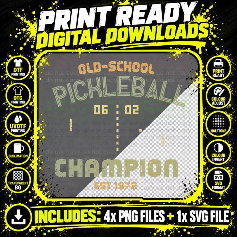 Old-School Pickleball Champion T-Shirt Png SVG Digital Bundle