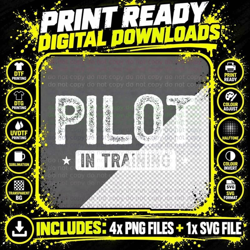 Pilot in Training T-Shirt, Distressed Aviation Text Png SVG Digital Bundle