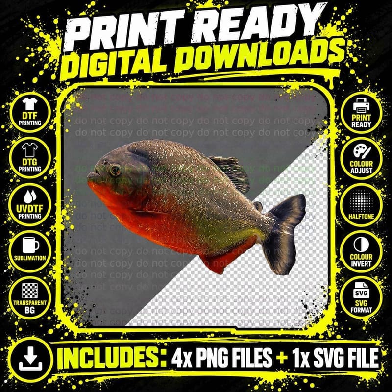 Piranha Red Bellied School of Piranhas Tropical Fish Png SVG Digital Bundle