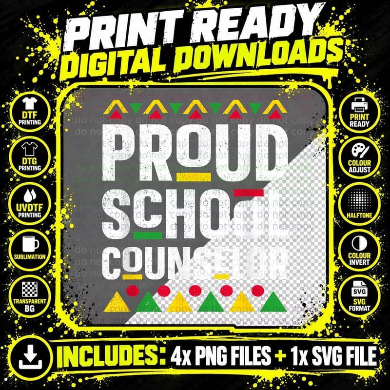 Proud School Counselor Africa Black History Month T-Shirt Png SVG Digital Bundle