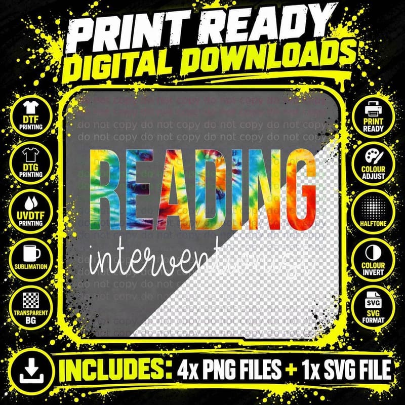 Reading Interventionist Tie Dye Appreciation Back to Png SVG Digital Bundle
