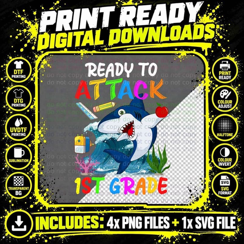 Ready to Attack St Grade Shirt, Hand Drawn, Kids Tee Png SVG Digital Bundle