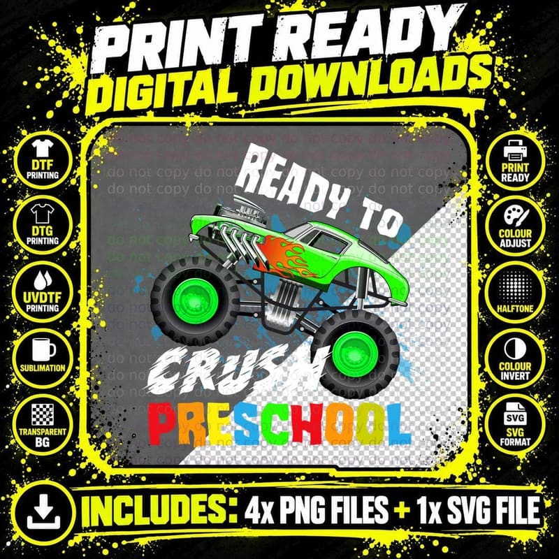 Ready to Crush Preschool Shirt, Colorful, Kids Tee Png SVG Digital Bundle
