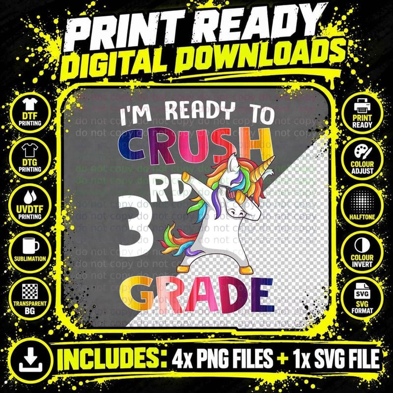 Ready to Crush Rd Grade Shirt, Kids Tee, Fun Design Png SVG Digital Bundle