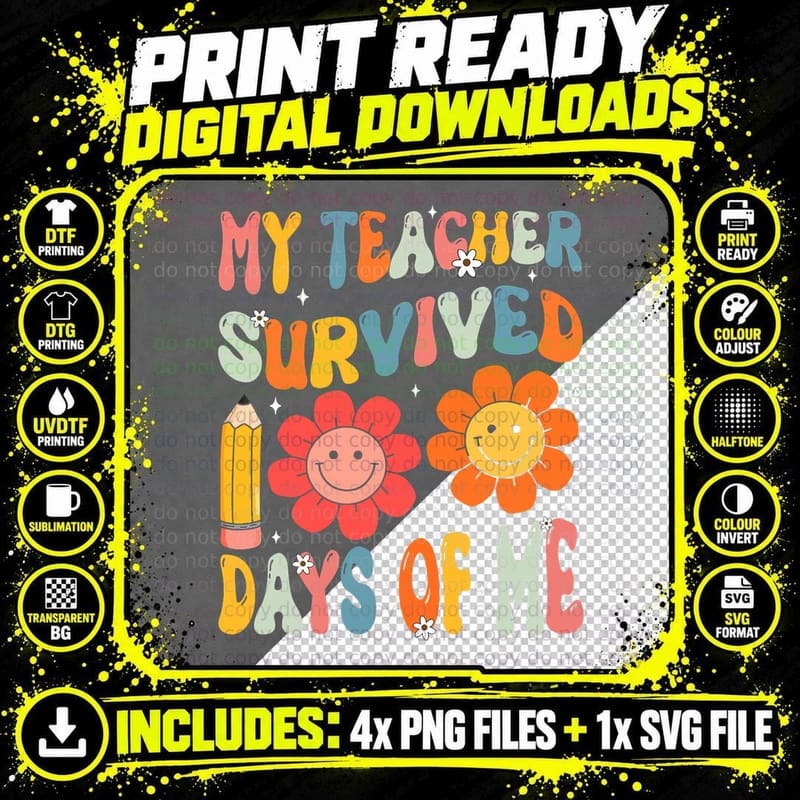 Retro Groovy 100 Days of Schools for Kids Student T-Shirt Png SVG Digital Bundle